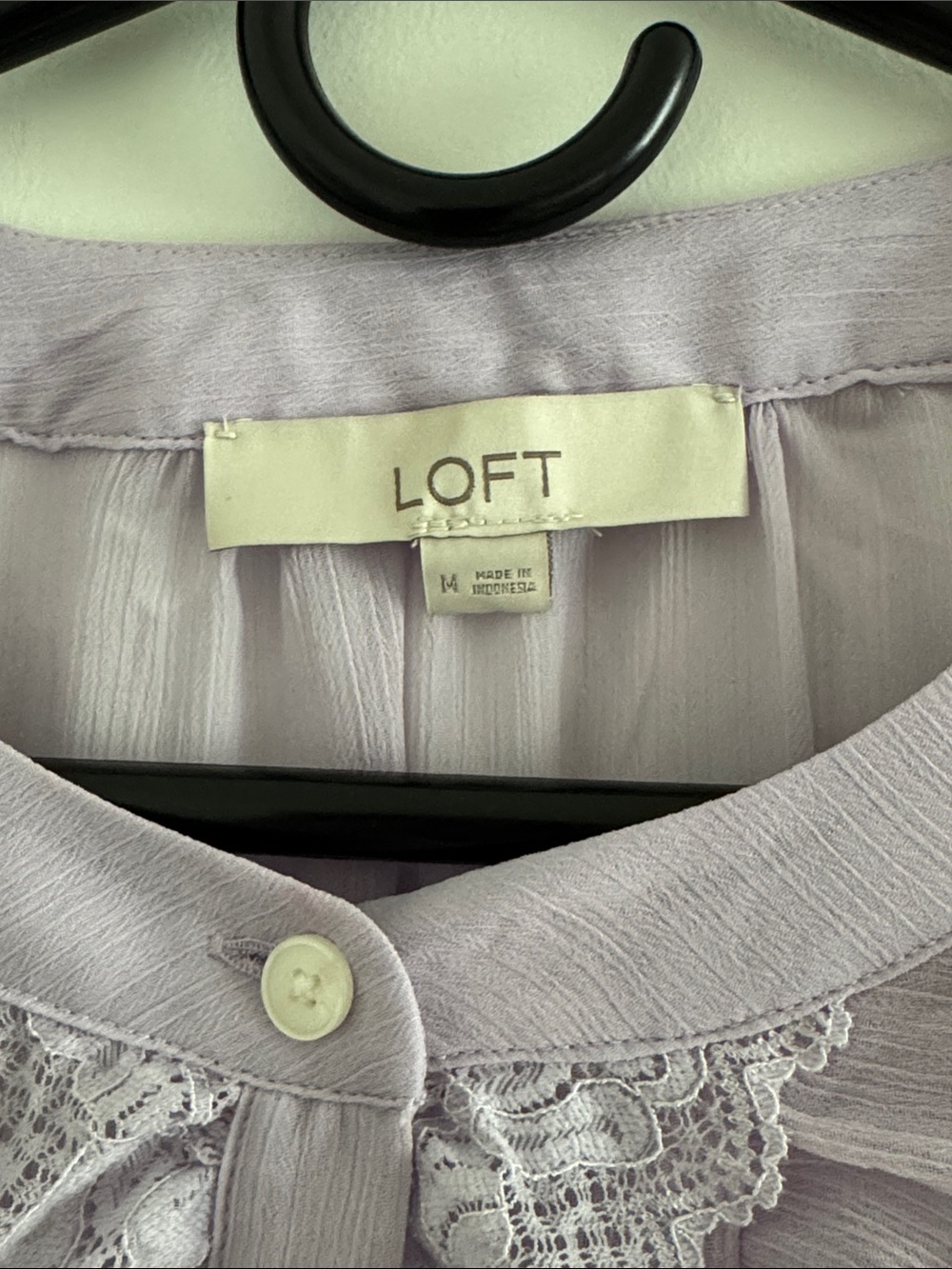 LOFT Lilac Ruffle Lace Button-Front Blouse - Picture 4 of 11